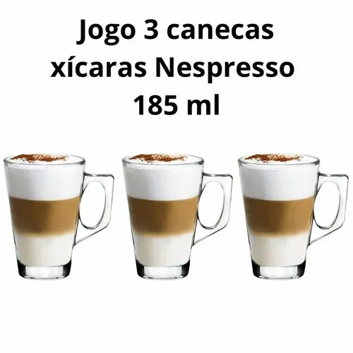 Jogo 3 Canecas Xcaras Nespresso Vidro 185ml